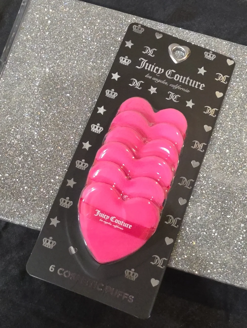 Juicy Couture Set Of 6 Heart-Shaped Cosmetic Puffs- Pink